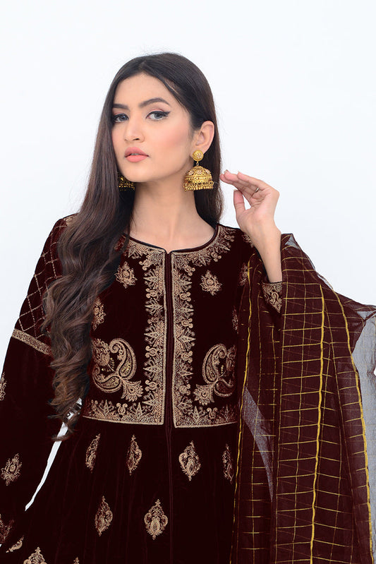 Picture of Ellena - Fancy Embroidered Velvet 3-PC Suit - Available at Raja Sahib