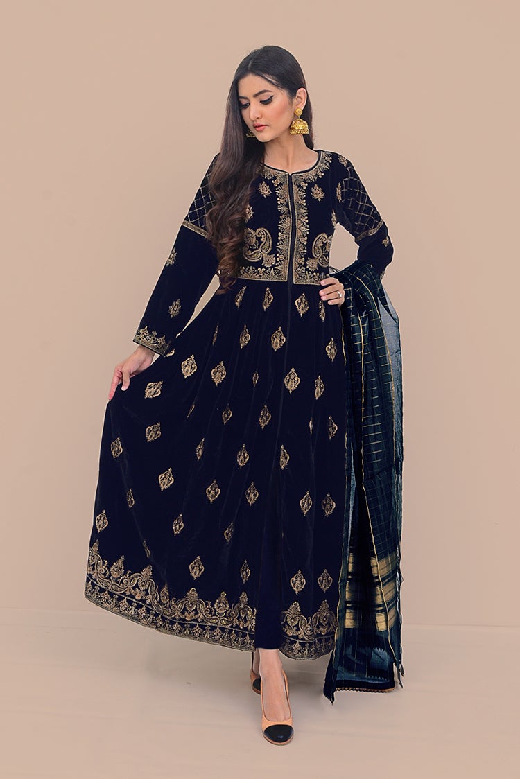 Picture of Ellena - Fancy Embroidered Velvet 3-PC Suit - Available at Raja Sahib