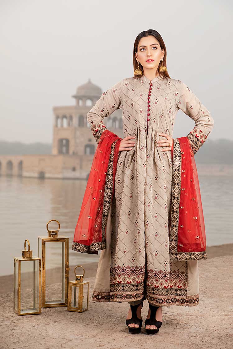Picture of Ellena - Embroidered Paper Cotton 3-PC Suit - Available at Raja Sahib