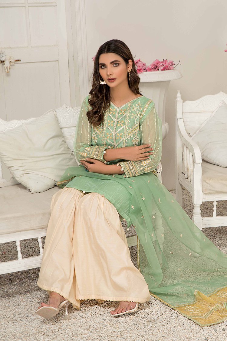 Picture of Ellena - Fancy Embroidered Cotton Net 3-PC Suit - EV352 - Available at Raja Sahib