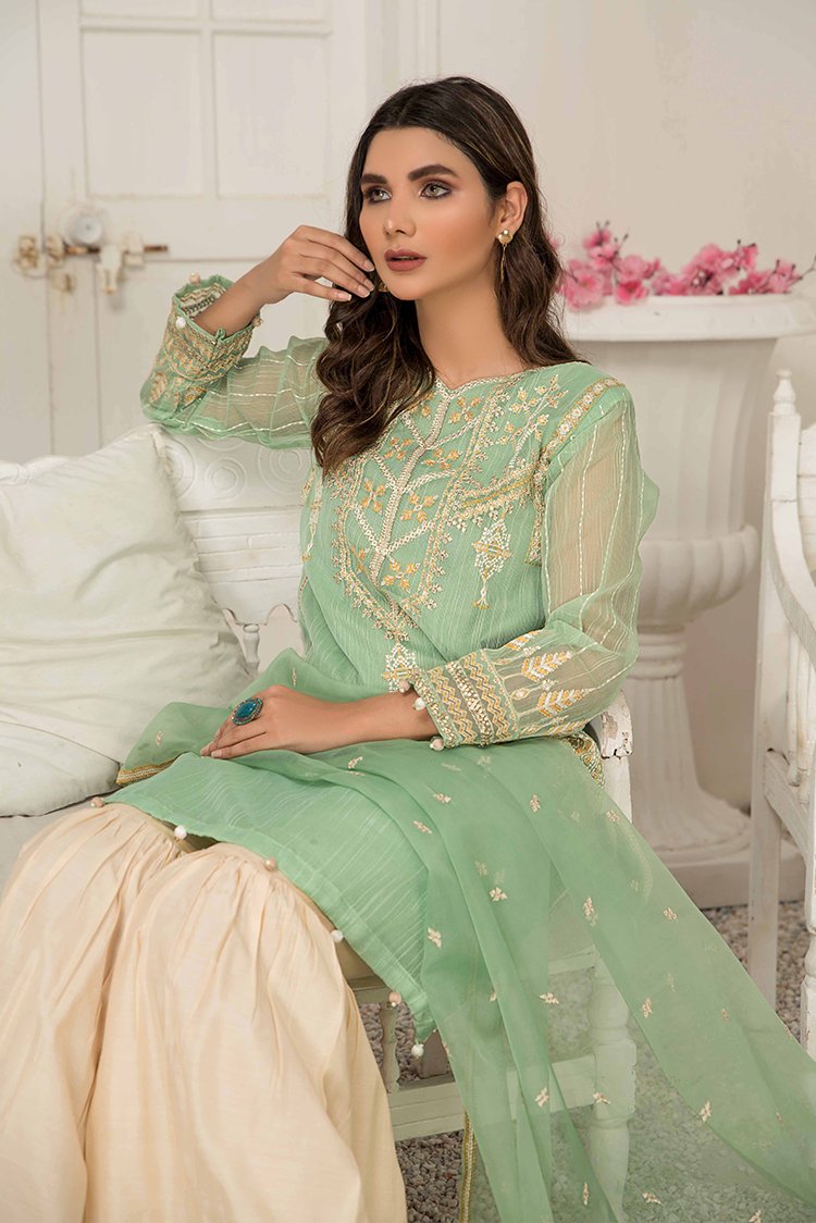 Picture of Ellena - Fancy Embroidered Cotton Net 3-PC Suit - EV352 - Available at Raja Sahib
