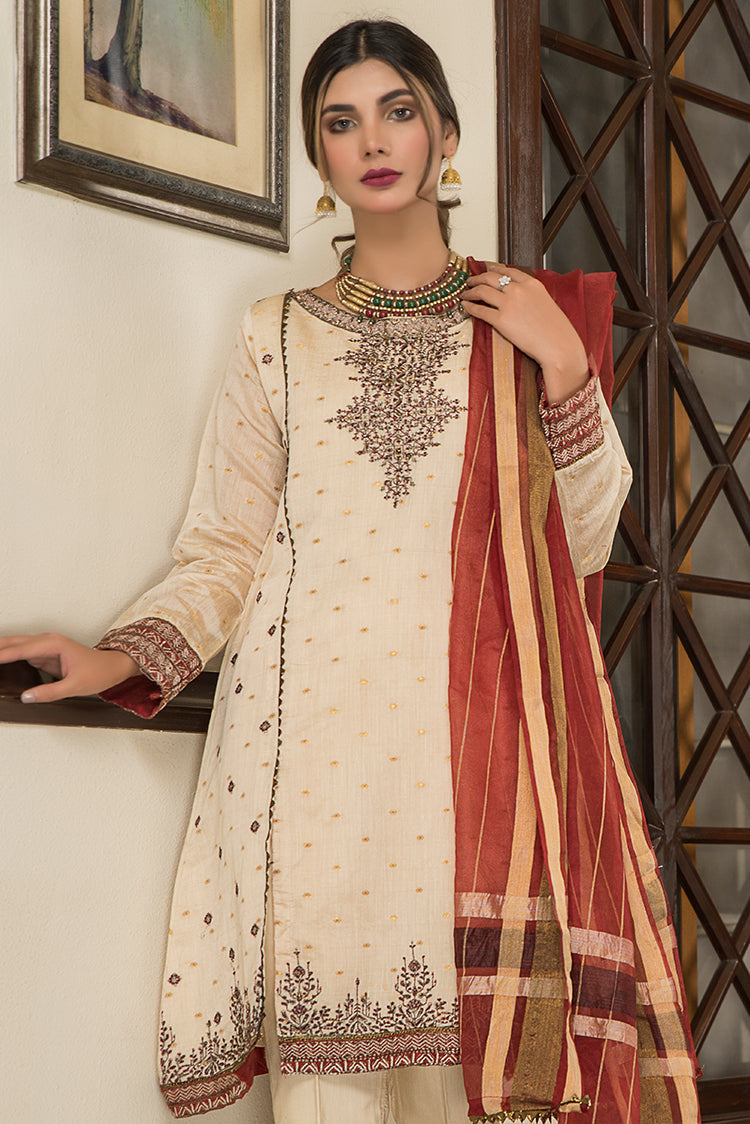Picture of Ellena - Fancy Embroidered Jacquard 3-PC Suit - Available at Raja Sahib