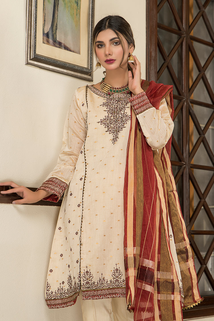 Picture of Ellena - Fancy Embroidered Jacquard 3-PC Suit - Available at Raja Sahib