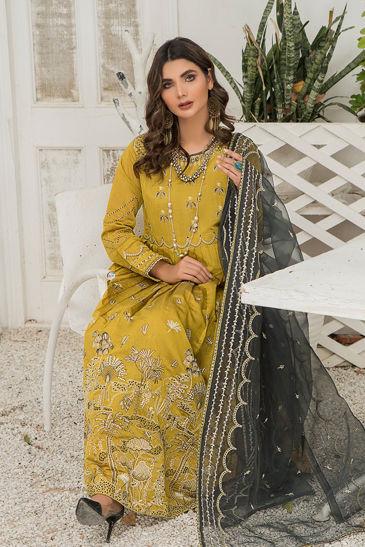 Picture of Ellena - Fancy Embroidered Papper Cotton 3-PC Suit - EV360 - Available at Raja Sahib