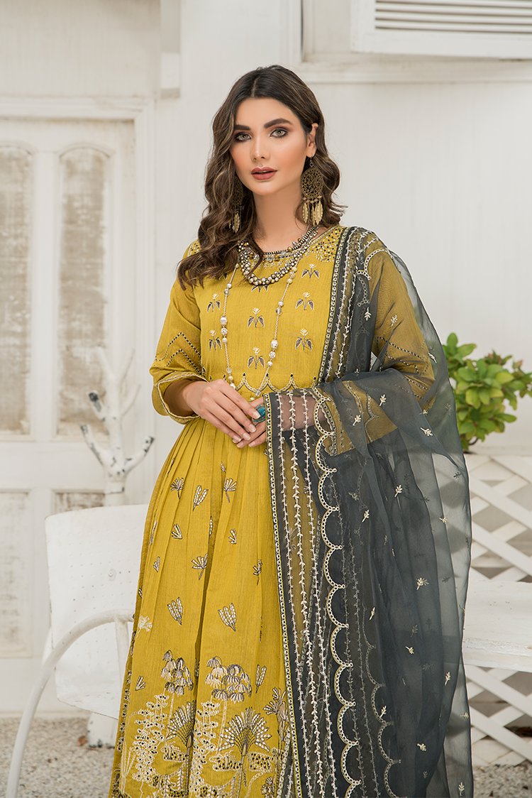 Picture of Ellena - Fancy Embroidered Papper Cotton 3-PC Suit - EV360 - Available at Raja Sahib