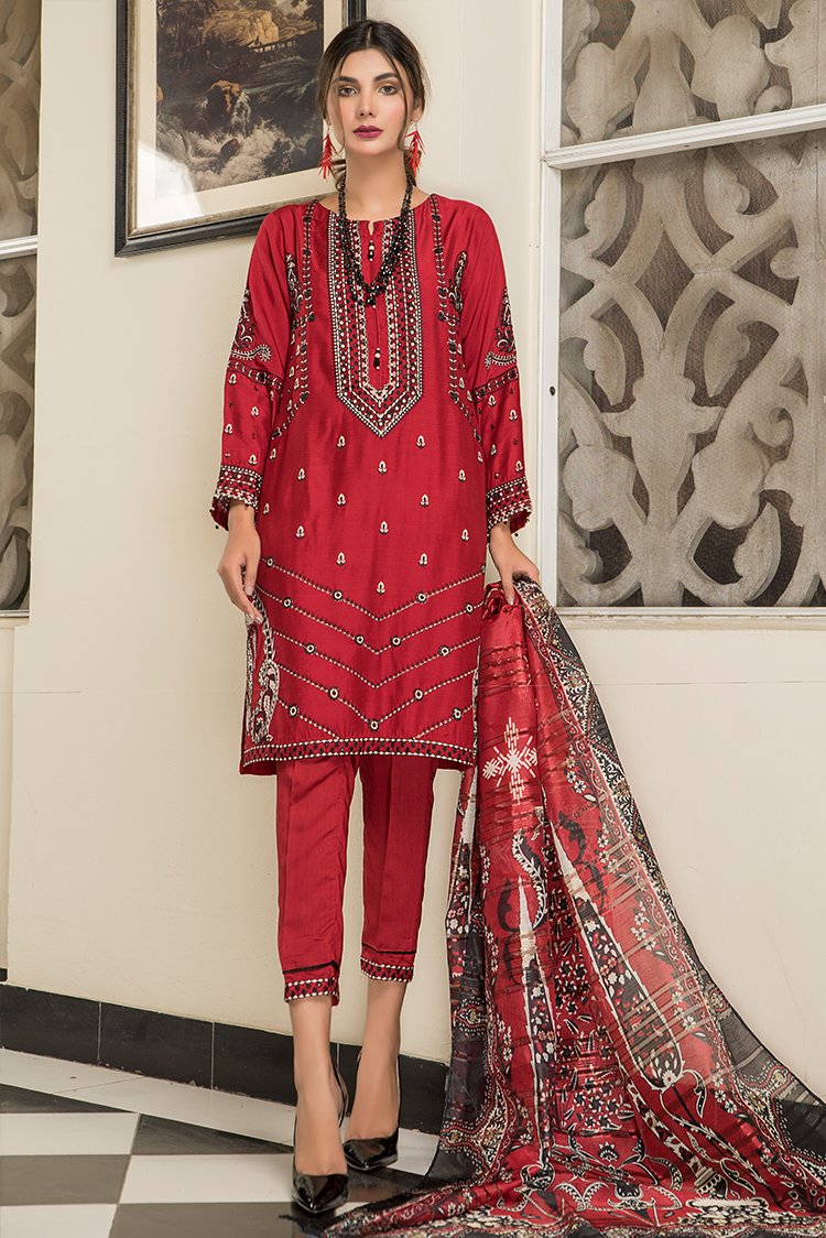 Picture of Ellena - Fancy Embroidered Viscose 3-PC Suit - Available at Raja Sahib