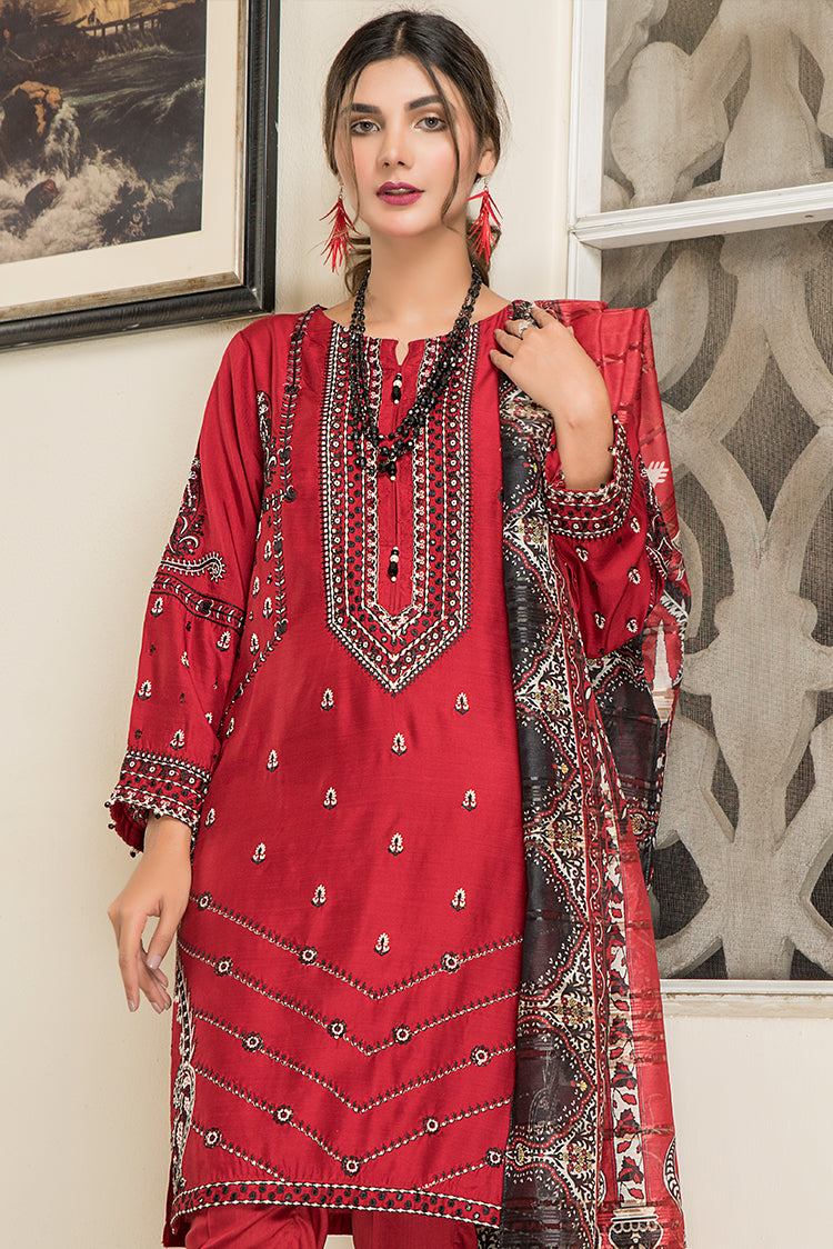 Picture of Ellena - Fancy Embroidered Viscose 3-PC Suit - Available at Raja Sahib