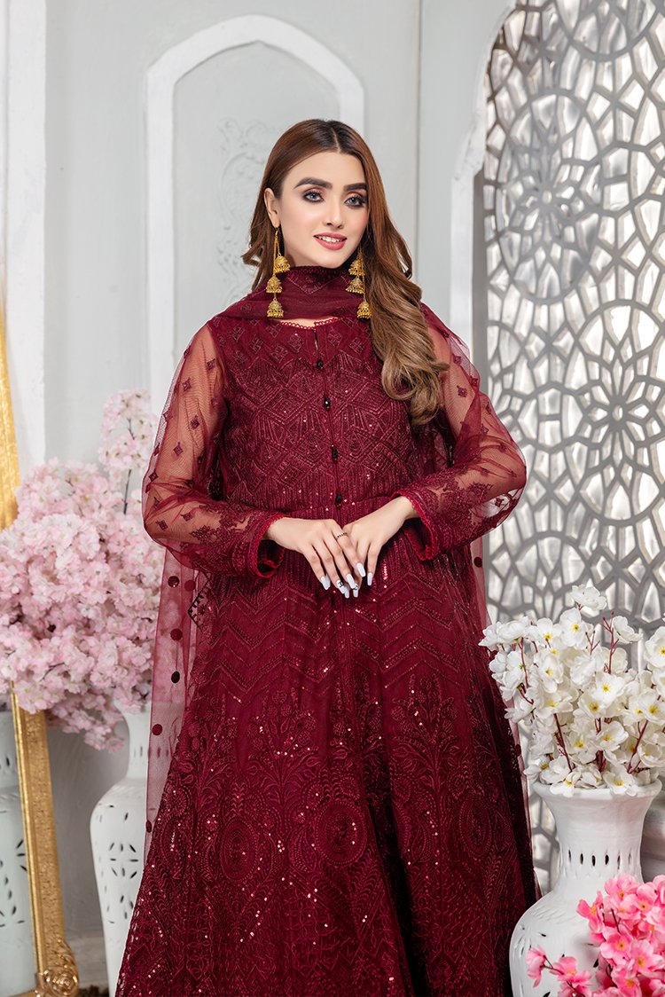 Picture of Ellena - Embroidered Net Maxi Dress - Available at Raja Sahib