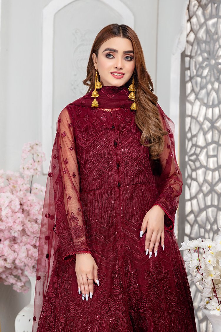 Picture of Ellena - Embroidered Net Maxi Dress - Available at Raja Sahib