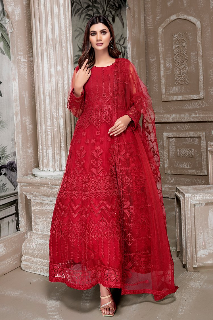 Picture of Ellena - Embroidered Net Maxi Dress - Available at Raja Sahib