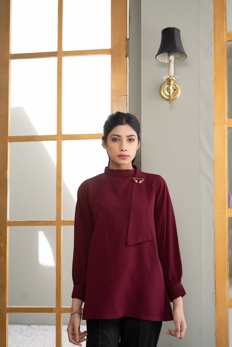 Picture of Ellena - Solid Color Georgette Top - Available at Raja Sahib