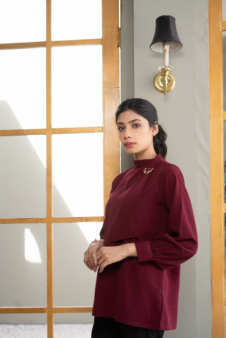 Picture of Ellena - Solid Color Georgette Top - Available at Raja Sahib