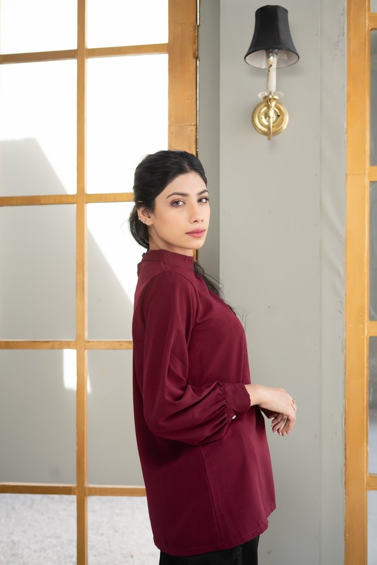 Picture of Ellena - Solid Color Georgette Top - Available at Raja Sahib