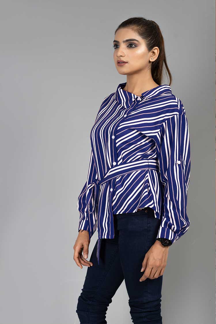 Picture of Ellena - Striped Line Goergette Top - Available at Raja Sahib