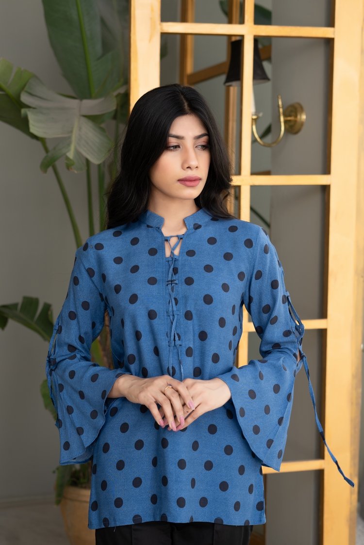 Picture of Ellena - Polka Dots Goergette Top - Available at Raja Sahib