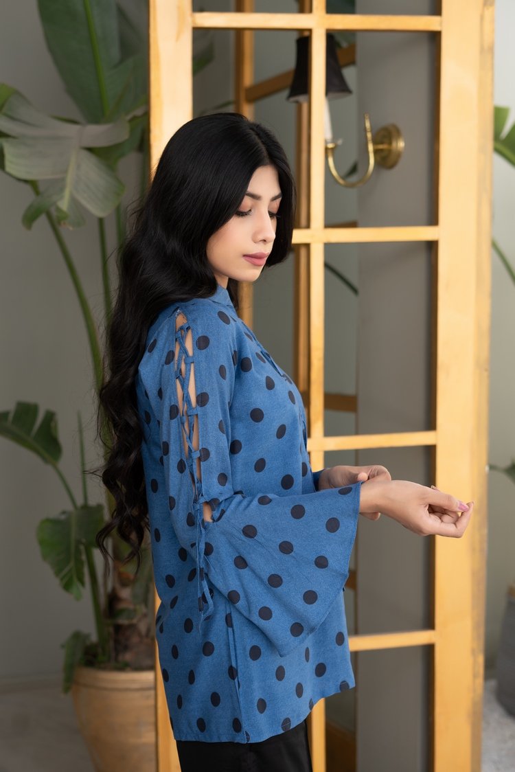 Picture of Ellena - Polka Dots Goergette Top - Available at Raja Sahib