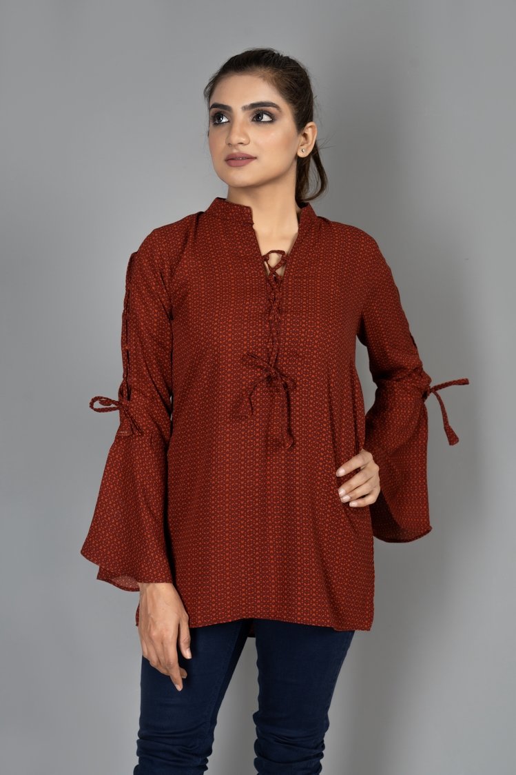 Picture of Ellena - Full Sleeves Printed Top - Available at Raja Sahib