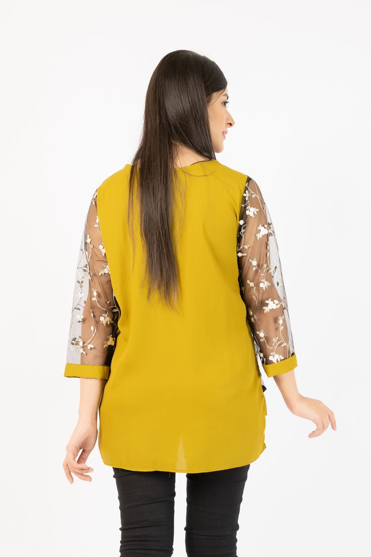 Picture of Ellena - Georgette Top With Floral Embroided Net - Available at Raja Sahib