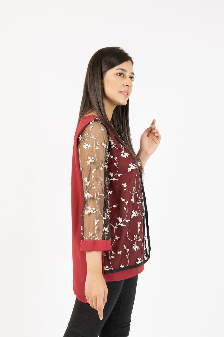 Picture of Ellena - Georgette Top With Floral Embroided Net - Available at Raja Sahib