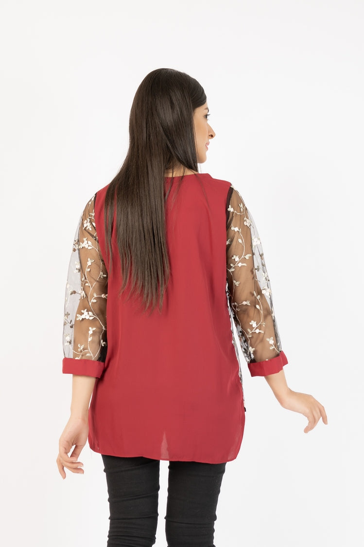Picture of Ellena - Georgette Top With Floral Embroided Net - Available at Raja Sahib