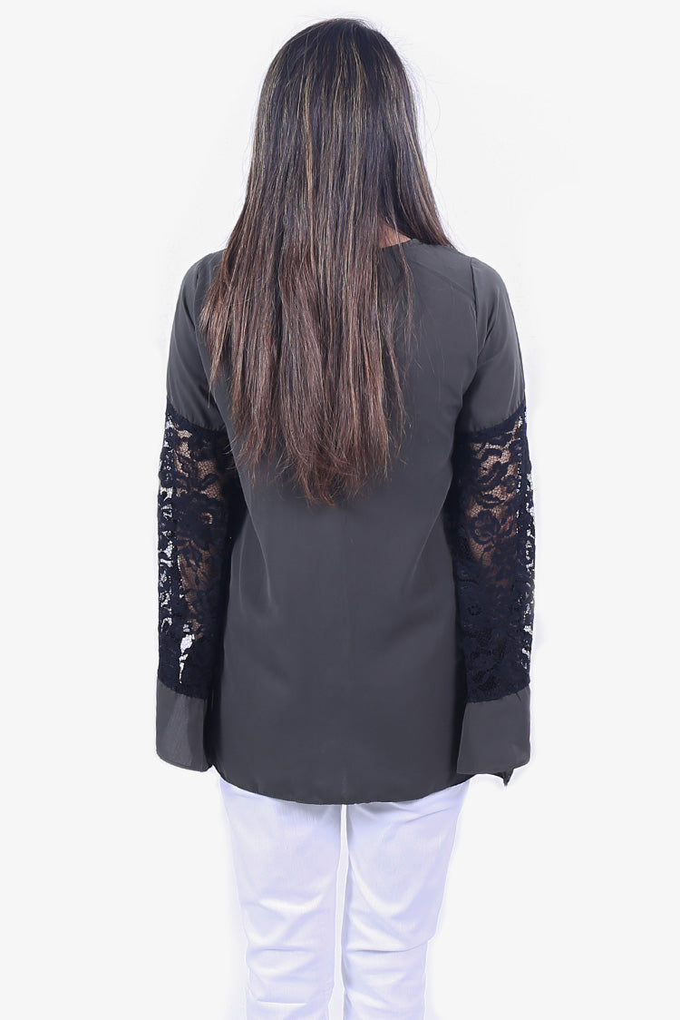 Picture of Ellena - Georgette Lace Sleeve Top - Available at Raja Sahib