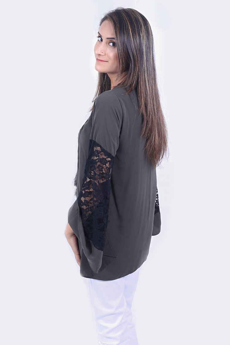 Picture of Ellena - Georgette Lace Sleeve Top - Available at Raja Sahib