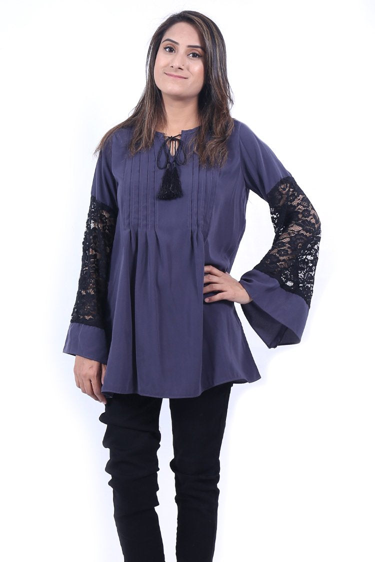Picture of Ellena - Georgette Lace Sleeve Top - Available at Raja Sahib