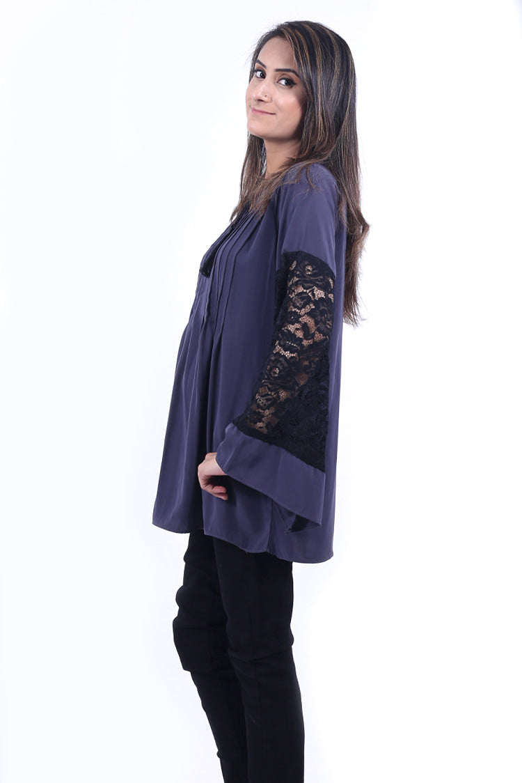 Picture of Ellena - Georgette Lace Sleeve Top - Available at Raja Sahib