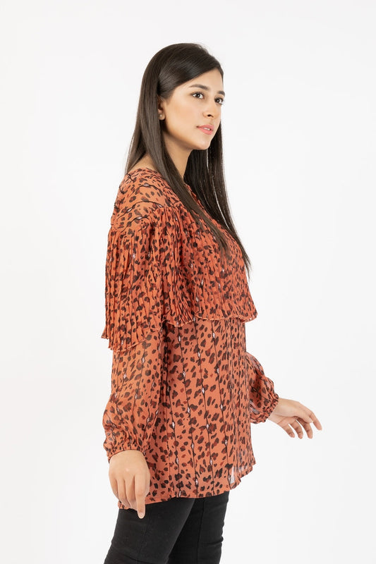 Picture of Ellena - Georgette Lace Sleeve Top - Available at Raja Sahib