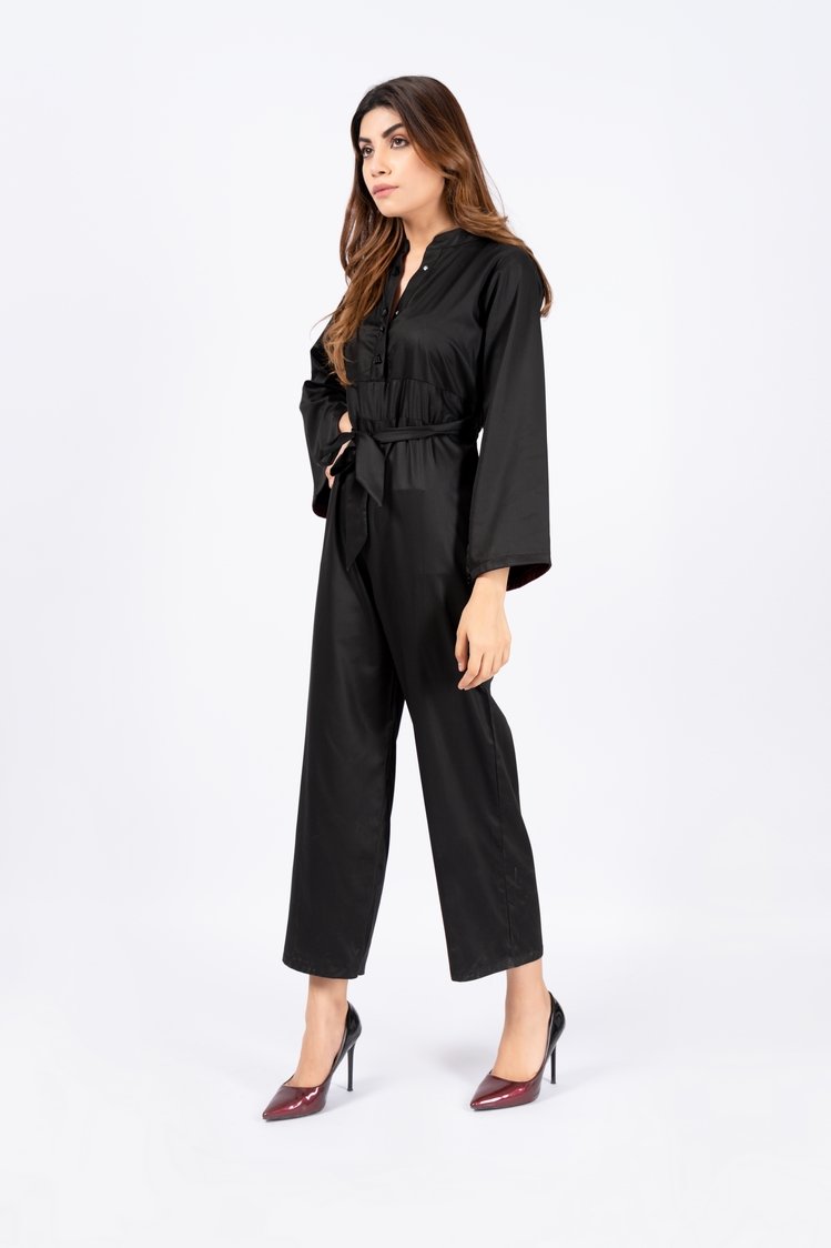 Picture of Ellena - Black Belted Jumpsuit - Available at Raja Sahib