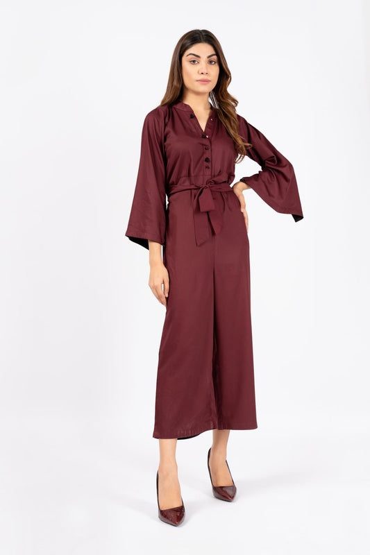 Picture of Ellena - Maroon Belted Jumpsuit - Available at Raja Sahib