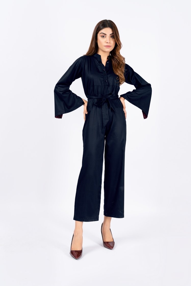Picture of Ellena - Blue Belted Jumpsuit - Available at Raja Sahib