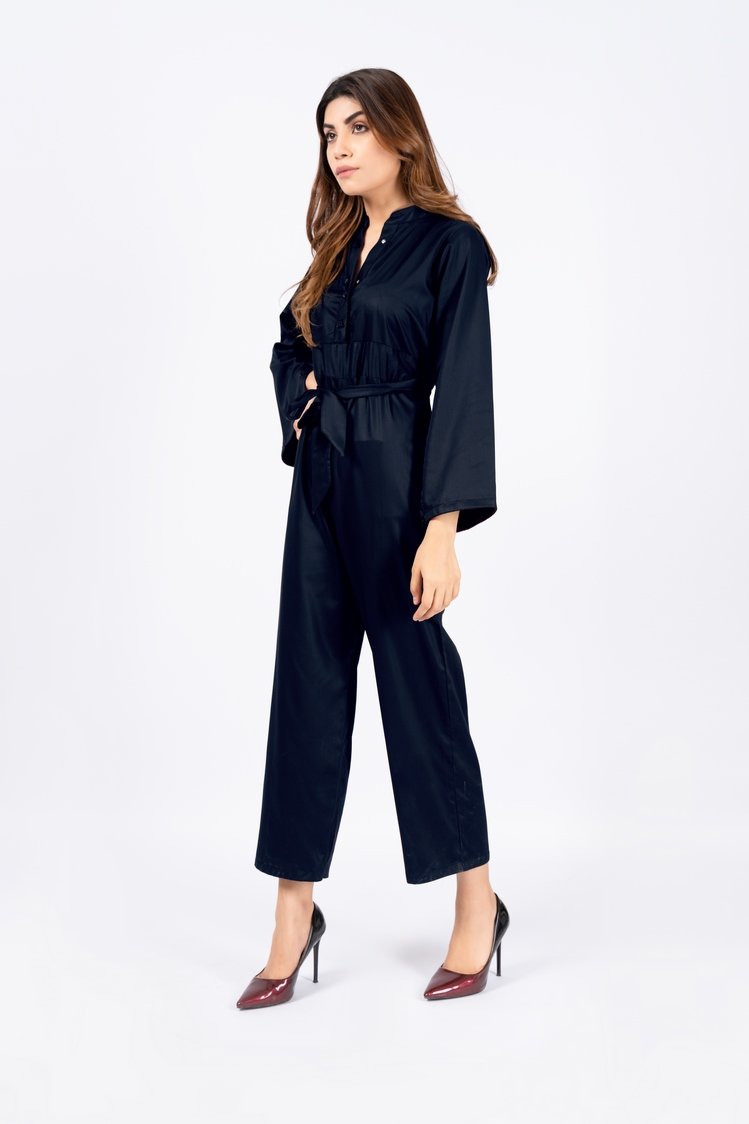 Picture of Ellena - Blue Belted Jumpsuit - Available at Raja Sahib