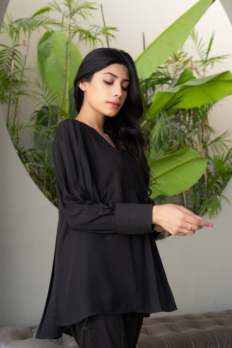 Picture of Ellena - Solid Color Georgette Top - Available at Raja Sahib