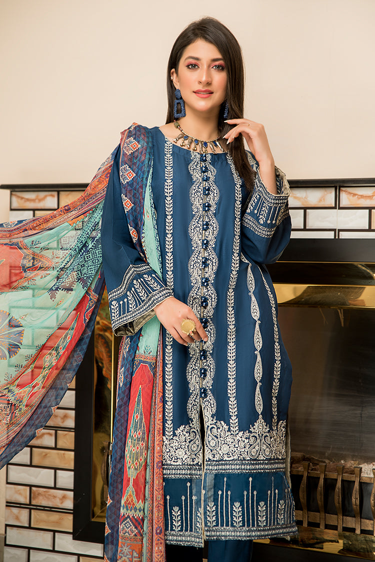 Picture of Ellena - 3-PC Stitched Cambric Cotton Suit - Available at Raja Sahib