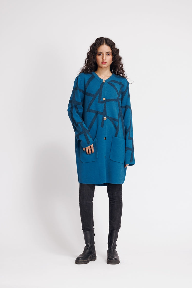 Picture of Ellena - Round Neck Cardigan Sweater - Available at Raja Sahib