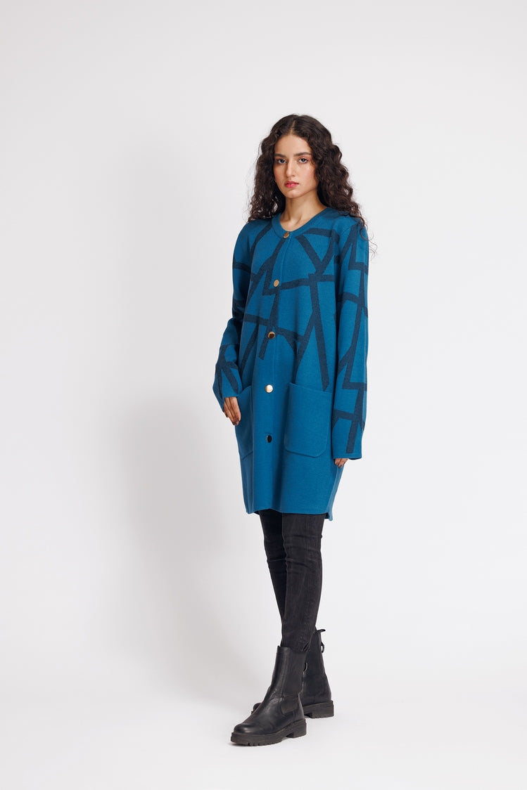 Picture of Ellena - Round Neck Cardigan Sweater - Available at Raja Sahib