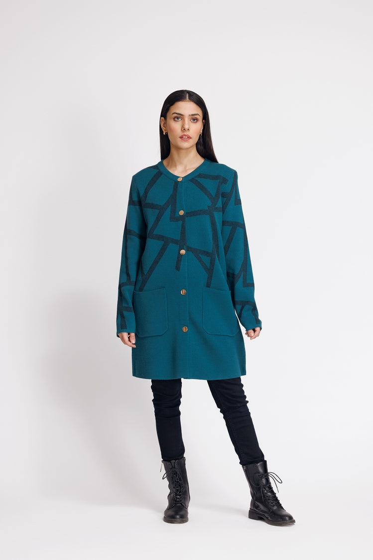 Picture of Ellena - Round Neck Cardigan Sweater - Available at Raja Sahib