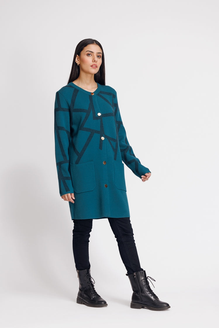 Picture of Ellena - Round Neck Cardigan Sweater - Available at Raja Sahib