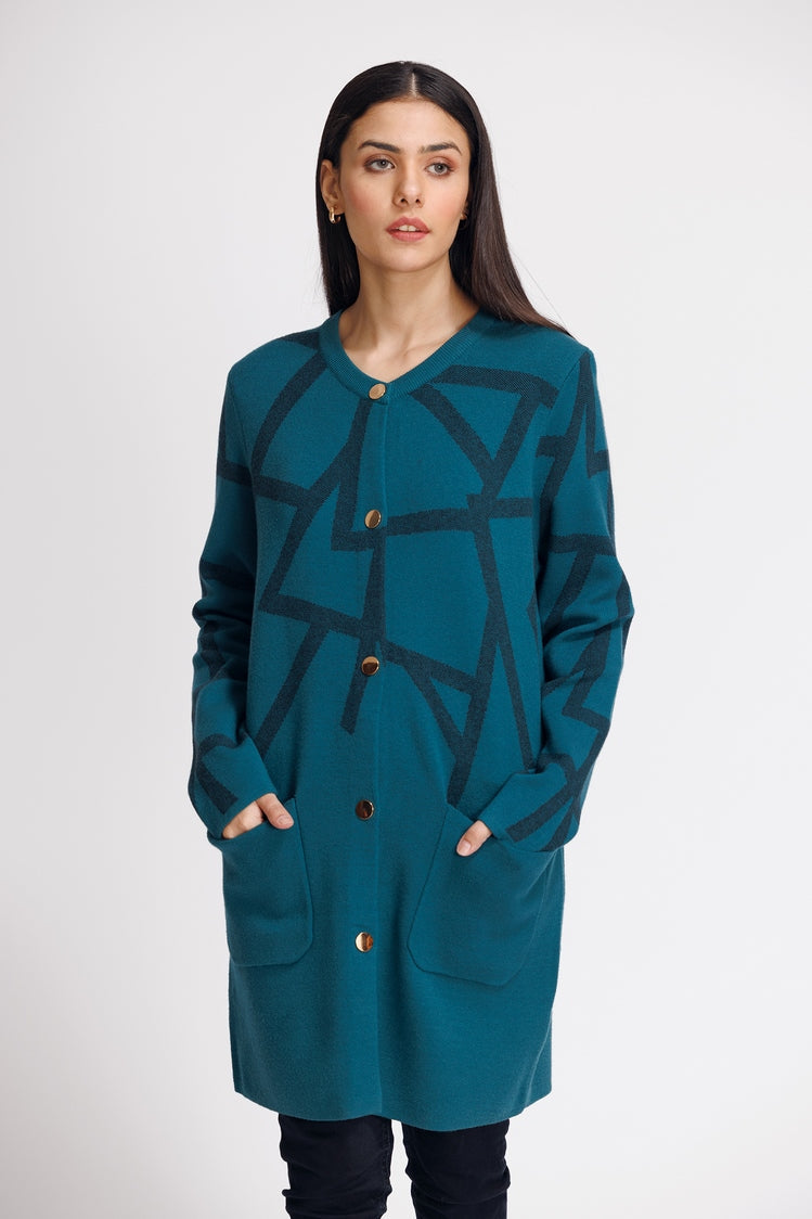 Picture of Ellena - Round Neck Cardigan Sweater - Available at Raja Sahib