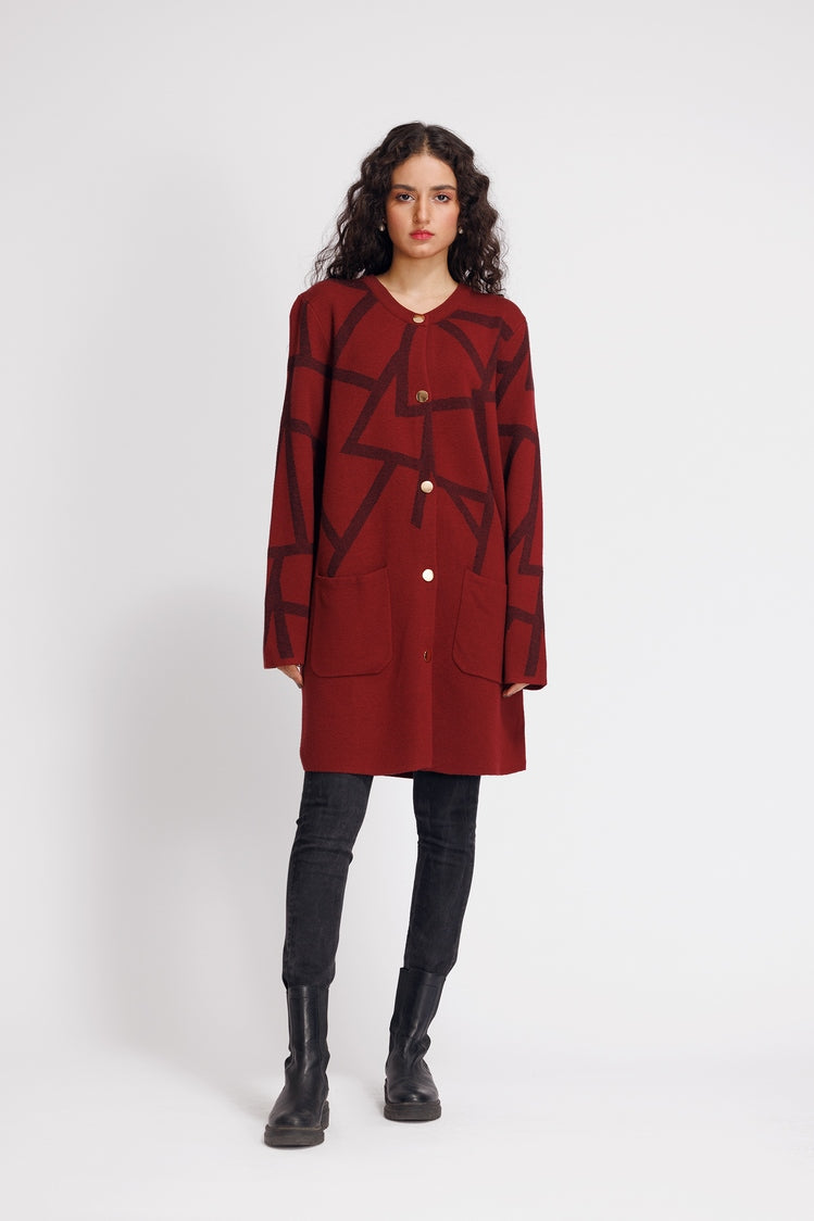 Picture of Ellena - Round Neck Cardigan Sweater - Available at Raja Sahib