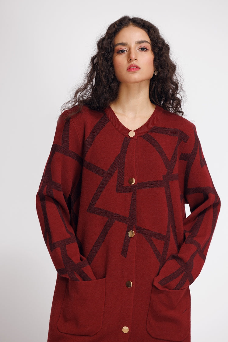 Picture of Ellena - Round Neck Cardigan Sweater - Available at Raja Sahib