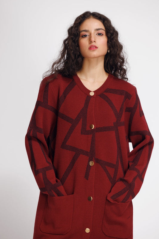 Picture of Ellena - Round Neck Cardigan Sweater - Available at Raja Sahib