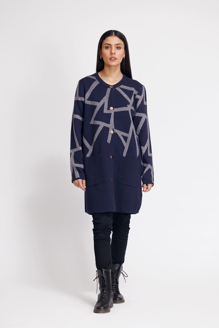 Picture of Ellena - Round Neck Cardigan Sweater - Available at Raja Sahib