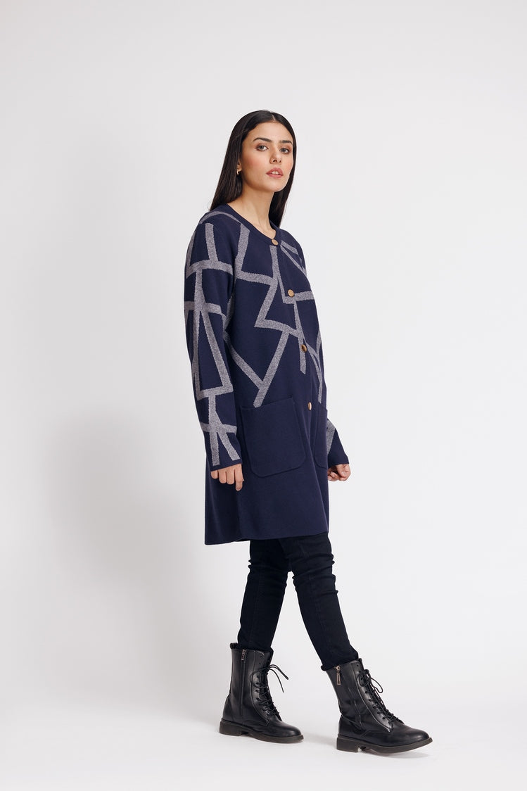 Picture of Ellena - Round Neck Cardigan Sweater - Available at Raja Sahib