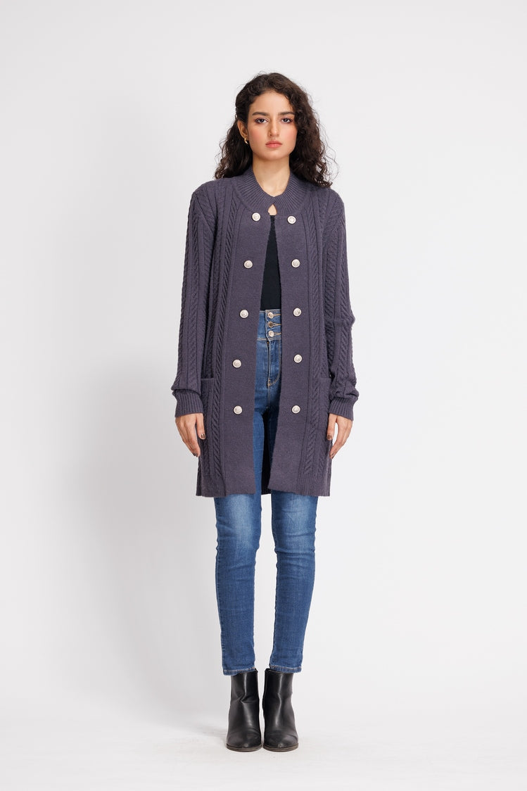 Picture of Ellena - Round Neck Cardigan Sweater - Available at Raja Sahib