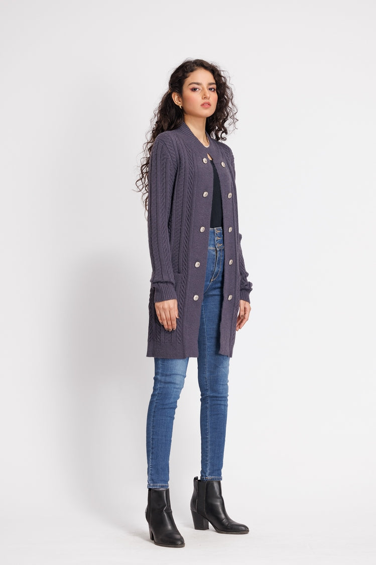 Picture of Ellena - Round Neck Cardigan Sweater - Available at Raja Sahib