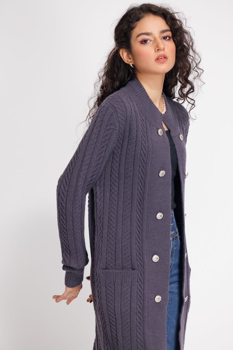 Picture of Ellena - Round Neck Cardigan Sweater - Available at Raja Sahib