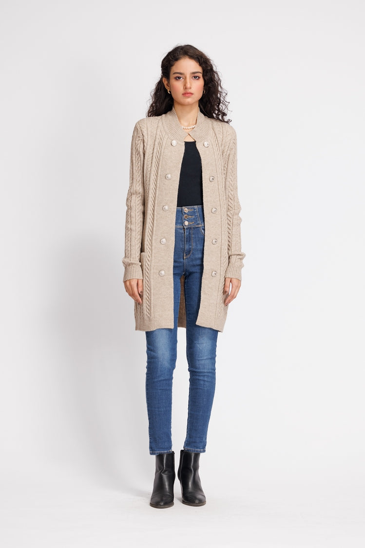 Picture of Ellena - Round Neck Cardigan Sweater - Available at Raja Sahib