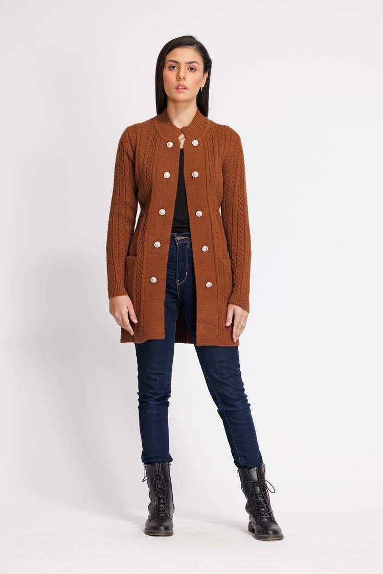 Picture of Ellena - Round Neck Cardigan Sweater - Available at Raja Sahib